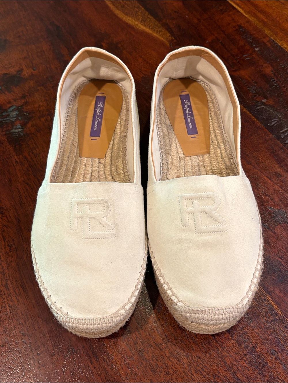 Ralph Lauren Collection Saunders Ivory Goat Suede Espadrille Shoes size 41